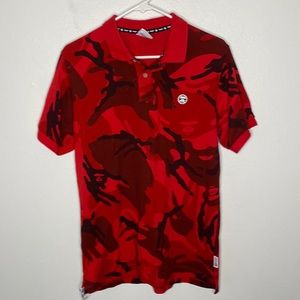 Bape AAPE Mens Large Red Camo Polo Shirt
